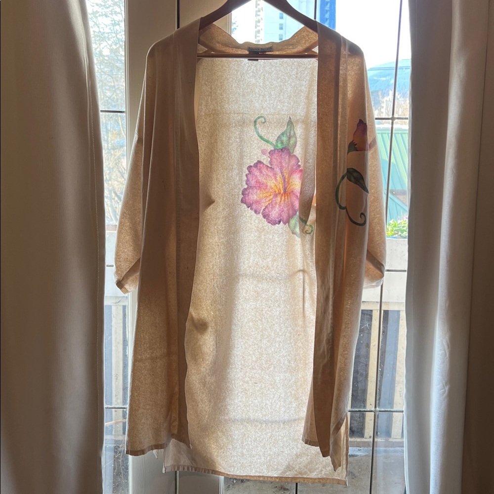 Raw Silk Floral Sheer Kimono Cardigan